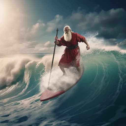 Moses surfing the red sea