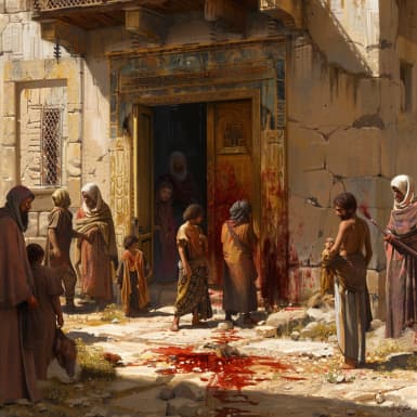 שמות 12:7 - וְלָקְחוּ מִן־הַדָּם וְנָתְנוּ עַל־שְׁתֵּי הַמְּזוּזֹת וְעַל־הַמַּשְׁקֹוף עַל הַבָּתִּים אֲשֶׁר־יֹאכְלוּ אֹתֹו בָּהֶם׃