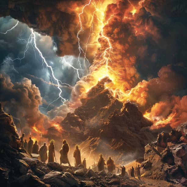 Исход 19:18 - Гора же Синай вся дымилась от того, что Господь сошел на нее в огне; и восходил от нее дым, как дым из печи, и вся гора сильно колебалась;