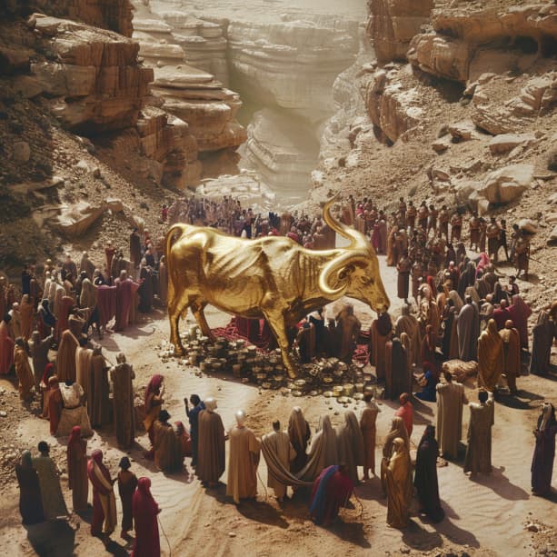 Исход 32:1 - Когда народ увидел, что Моисей долго не сходит с горы, то собрался к Аарону и сказал ему: встань и сделай нам бога, который бы шел перед нами, ибо с этим человеком, с Моисеем, который вывел нас из земли Египетской, не знаем, что сделалось.