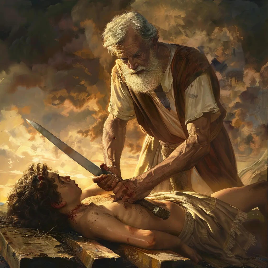 Genesis 22:10 - I vztáhl Abraham ruku svou, a vzal meč, aby zabil syna svého.