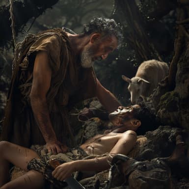 Genesis 22:13 - A pozdvih Abraham očí svých, viděl, a hle, skopec za ním vězel v trní za rohy své. I šel Abraham a vzal skopce toho, a obětoval jej v obět zápalnou místo syna svého.