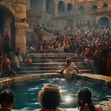 ヨハネ福音書 5:8 - イエス言ひ給ふ『起きよ、床を取りあげて歩め』