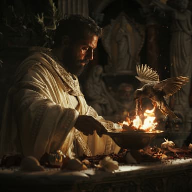 利未记 1:15 - 祭司要把鸟拿到坛前,揪下头来,把鸟烧在坛上;鸟的血要流在坛的旁边;