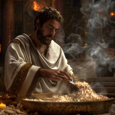 Левит. 6:10 - и пусть священник оденется в льняную одежду свою, и наденет на тело свое льняное нижнее платье, и снимет пепел от всесожжения, которое сжег огонь на жертвеннике, и положит его подле жертвенника;