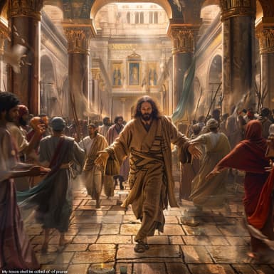 Mateo 21:12 - Y entró Jesús en el templo de Dios, y echó fuera todos los que vendían y compraban en el templo, y trastornó las mesas de los cambiadores, y las sillas de los que vendían palomas;