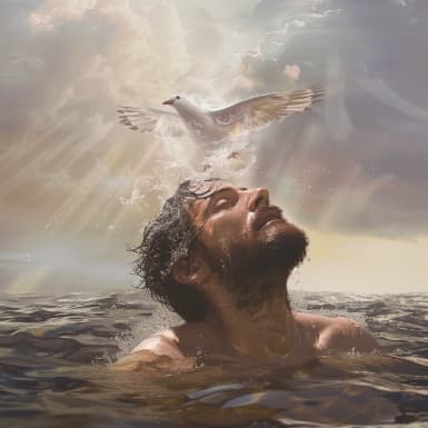 马太福音 3:16 - 耶稣受了浸,随即从水里上来。诸天忽然为他开了,他就看见 上帝的 灵彷佛鸽子降下,落在他身上。