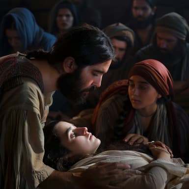 Mateo 9:18 - Hablando él estas cosas á ellos, he aquí vino un principal, y le adoraba, diciendo: Mi hija es muerta poco ha: mas ven y pon tu mano sobre ella, y vivirá.