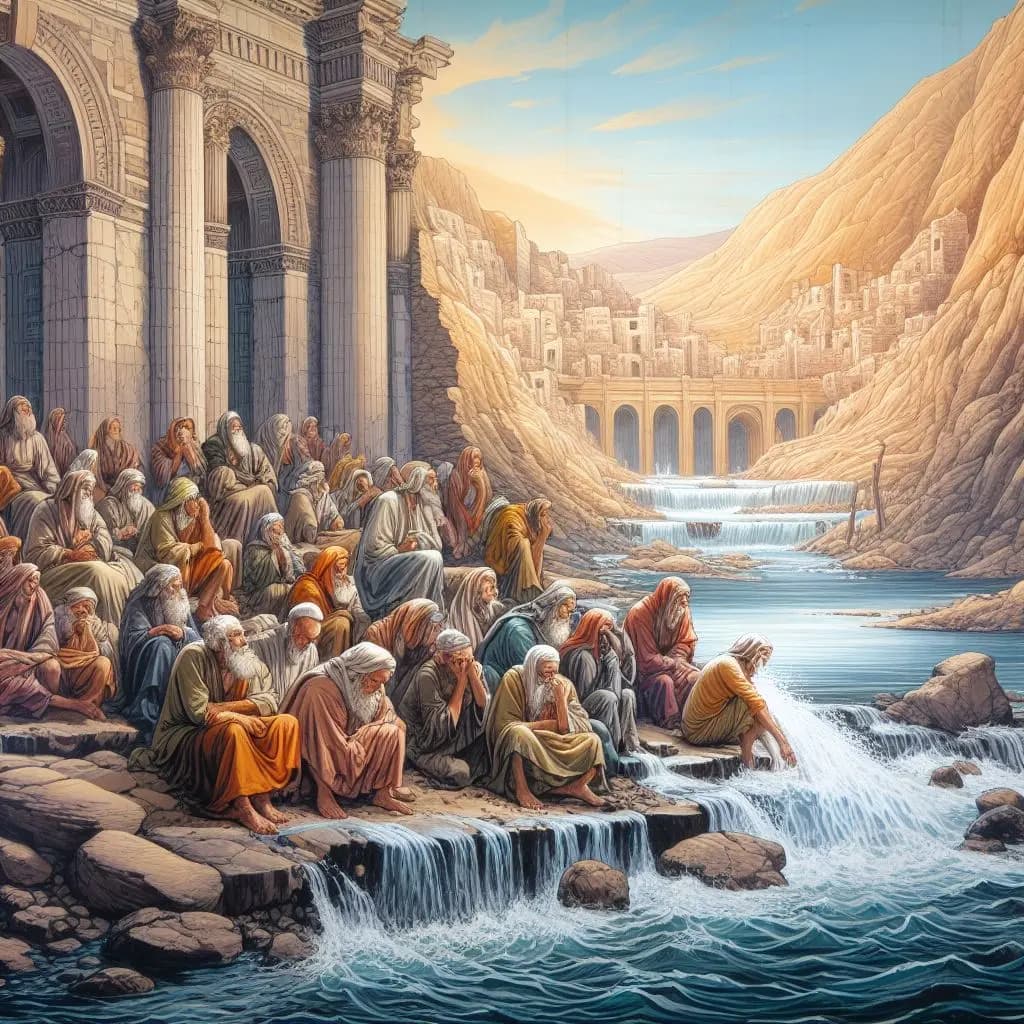 Psalmii 137:1 - Pe malurile rîurilor Babilonului, şedeam jos şi plîngeam, cînd ne aduceam aminte de Sion.