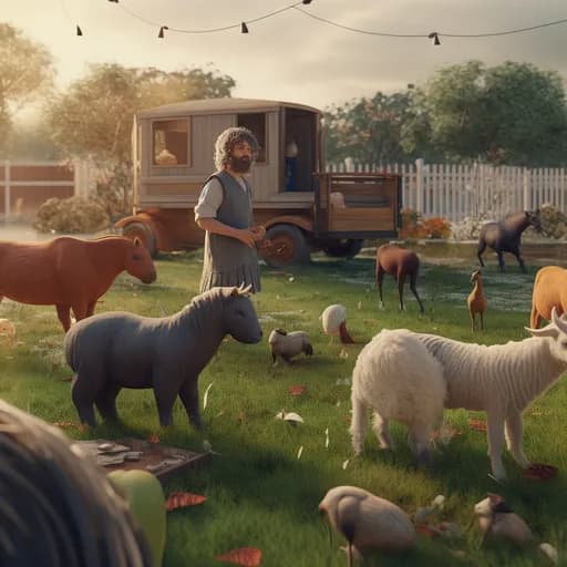 Noah playing lawn games with animals
